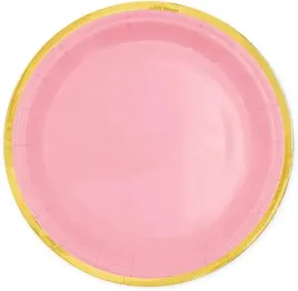 talerzyki-jednorazowe-papierowe-rozowe-z-zlota-obwodka-urodziny-6szt