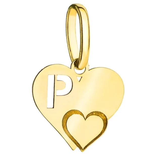 Złota zawieszka - Literka "P" z Serduszkiem pr.585