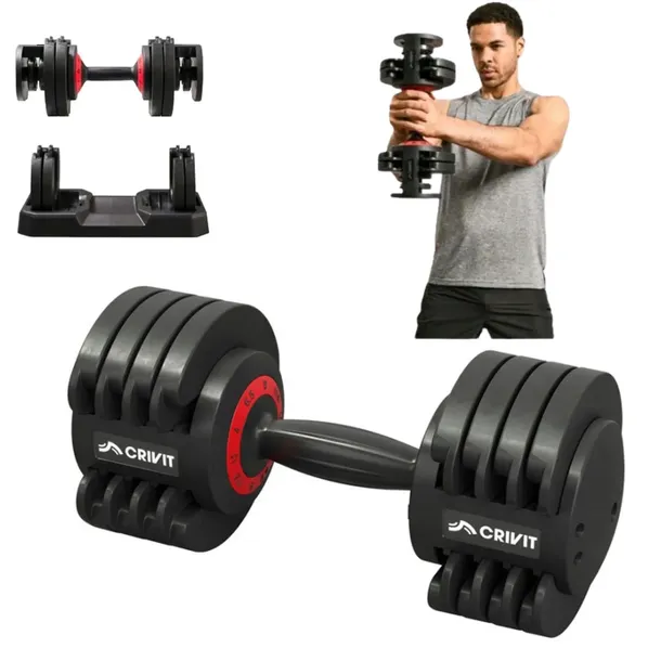 Hantel Regulowany CRIVIT Obciążenie 1,5-11,5 kg Trening Siłowy w Domu