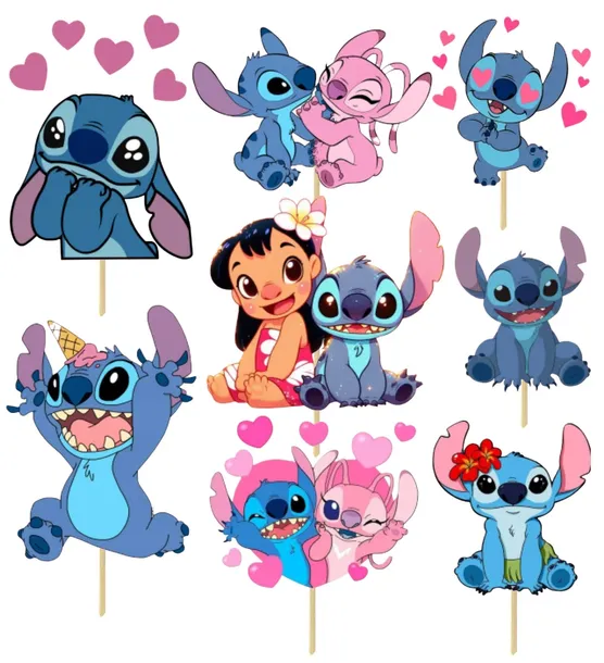TOPPERY TOPPER NA TORT BABECZKI OZDOBA LILO I STITCH STICZ STICH 8szt