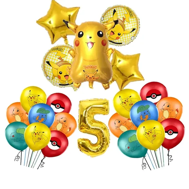 DUŻY ZESTAW BALON FOLIOWY POKEMON GO PIKACHU 5 PIĄTE URODZINY 26szt