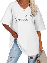 bialy-t-shirt-damski-oversize-m-bawelna-100percent-dekolt-v-krotki-rekaw-smile