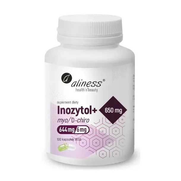 Aliness INOZYTOL myo/D-chiro + B6 650mg Wspomaga układ nerwowy 100 kapsułek