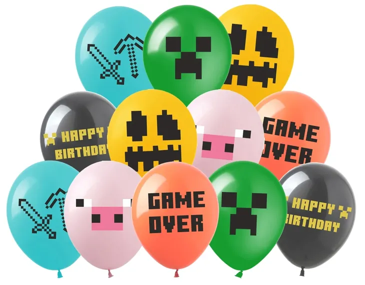 BALONY URODZINOWE MINECRAFT GAMINGOWE TNT PIKSELE 12szt