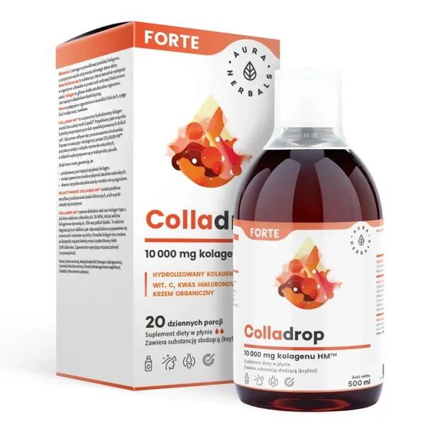 COLLADROP FORTE Kolagen MORSKI DUŻA DAWKA 10000mg Aura Herbals 500 ml.
