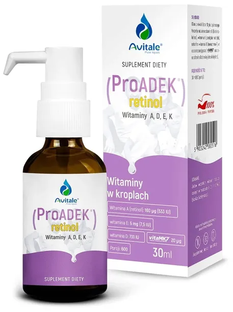 Aliness Avitale ProAdek Retinol 30ml witaminy A D E K2-MK7 krople oliwa