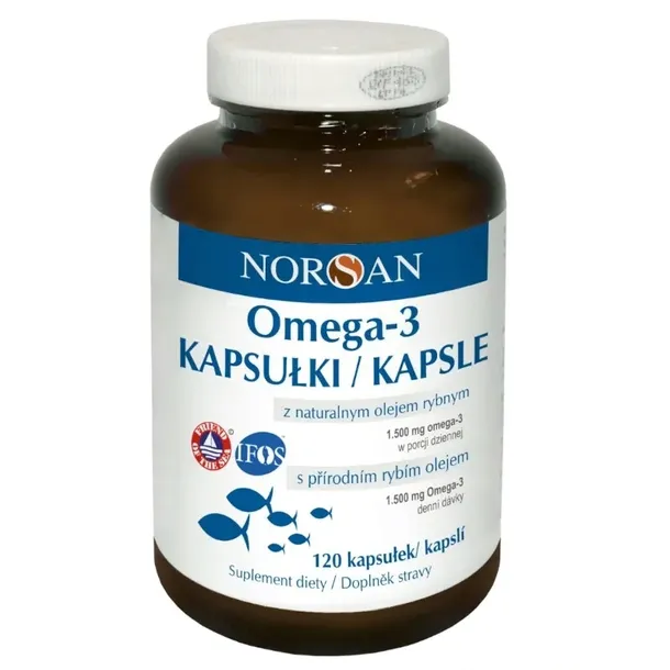 NORSAN OMEGA-3 NATURALNY OLEJ RYBI z MIĘSA + WITAMINA E 120 kaps.