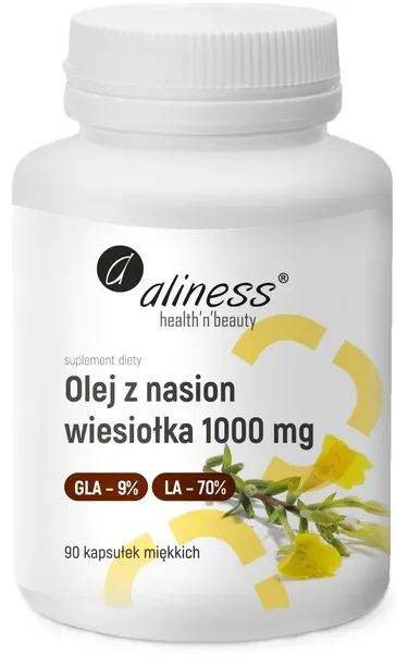 Olej z Nasion Wiesiołka Zimnotłoczony 1000mg GLA LA Wit E Aliness 90 kaps.