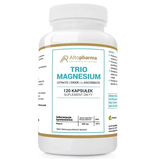 Alto Pharma Trio Magnesium 400 mg z cytrynianu magnezu 120 kaps.