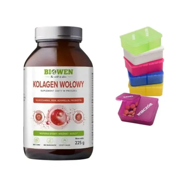 Biowen KOLAGEN WOŁOWY Typu I, II i III proszek 225g MOCNE Stawy KOŚCI Włosy