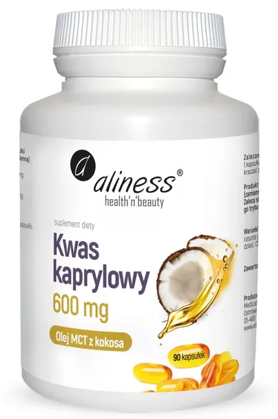 Aliness KWAS KAPRYLOWY (60% C8) 600 mg Olej MCT z kokosa 90 kaps.