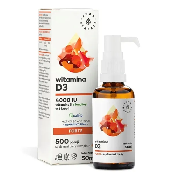 WITAMINA D3 4000IU 100% NATURALNYCH SKŁADNIKÓW + MCT Aura Herbals 50 ml