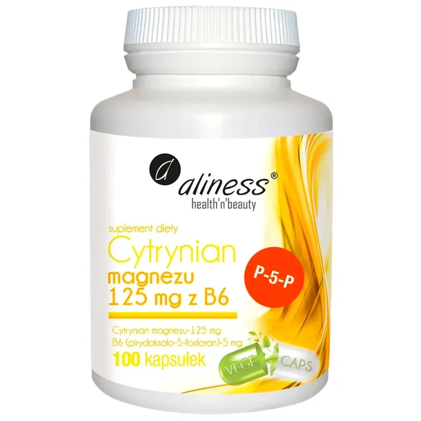 Aliness cytrynian magnezu 125 mg z witaminą B6 (P-5-P) Układ nerwowy 100szt