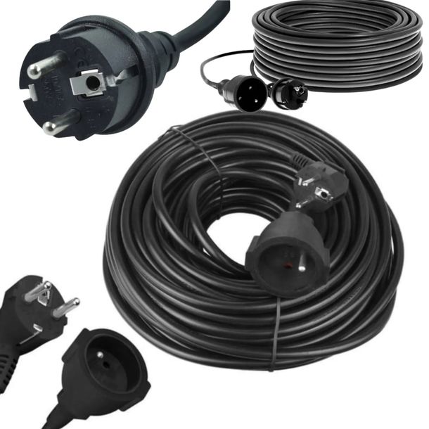 PRZEDŁUŻACZ OGRODOWY BUDOWALNY 20M CZARNY 3X2.5MM MOCNY LAMPKI