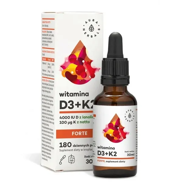 WITAMINA D3 4000IU + K2MK7 FORTE 100% NATURALNE SKŁADNIKI Aura Herbals 30ml
