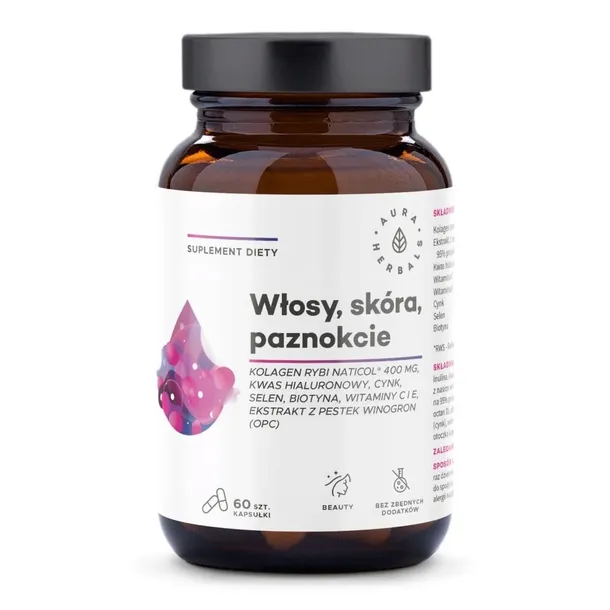 KOLAGEN RYBI NatiCol WŁOSY SKÓRA PAZNOKCIE + WITAMINA C + BIOTYNA 60 kaps.