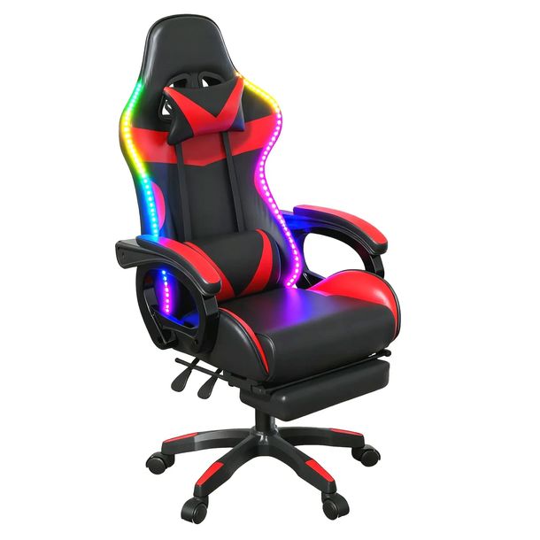 FOTEL GAMINGOWY DLA GRACZA KRZESŁO BIUROWE PODNÓŻEK + MASAŻ + LED + PILOT