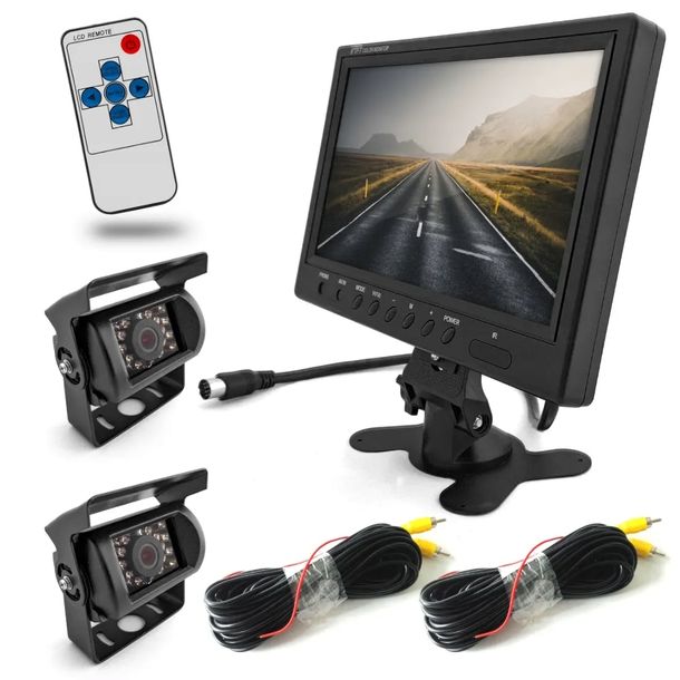 Monitor 9'' 2 kamery cofania bez linii BUS TIR 15m Podział na 4 kamery