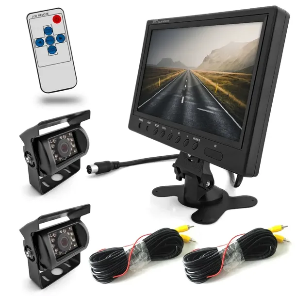 Monitor 9'' 2 kamery cofania bez linii BUS TIR 15m Podział na 4 kamery