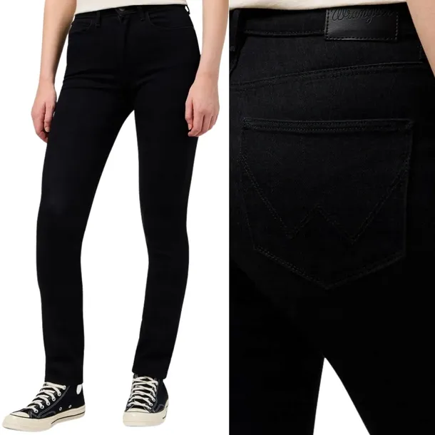 Wrangler Slim Noir wysokie czarne proste damskie spodnie jeansowe W29 L30