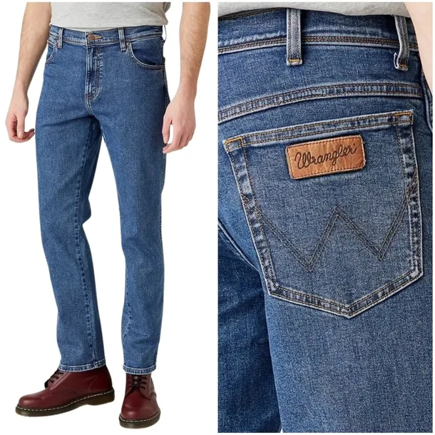 Wrangler Texas Slim Stonewash lekko dopasowane spodnie jeansowe W46 L32