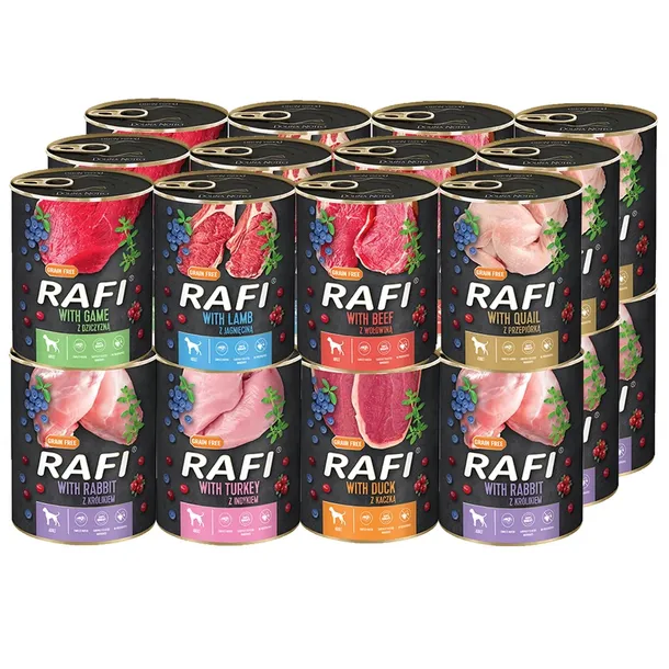 Karma mokra dla psa Dolina Noteci RAFI PREMIUM mix 4 smaków 24x800g