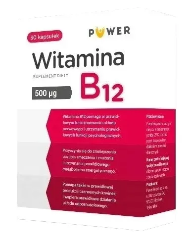 Witamina B12 500 uq zmęczenie znużenie PUWER 30 kapsułek