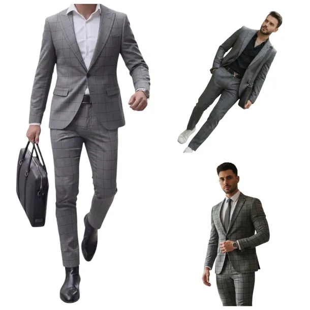 Garnitur komplet męski Grafit Krata Slim Fit Sportowo Elegancki 54\34