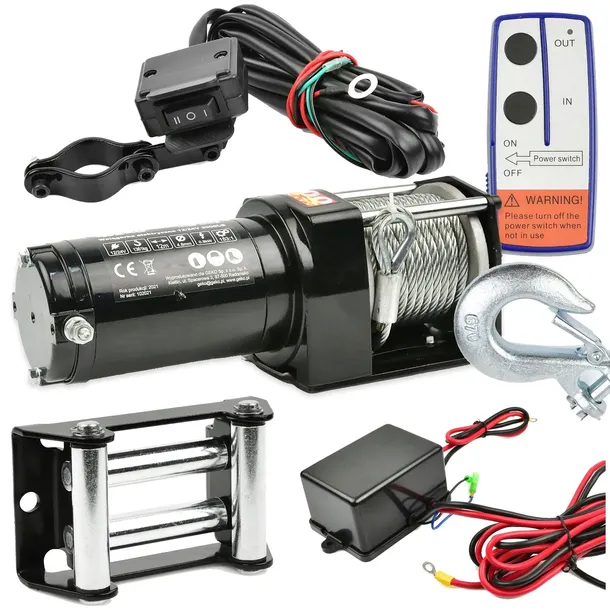 WYCIĄGARKA 12V OFFROAD 3000LB PILOT RADIO + KABLOWY LINA STALOWA 12M