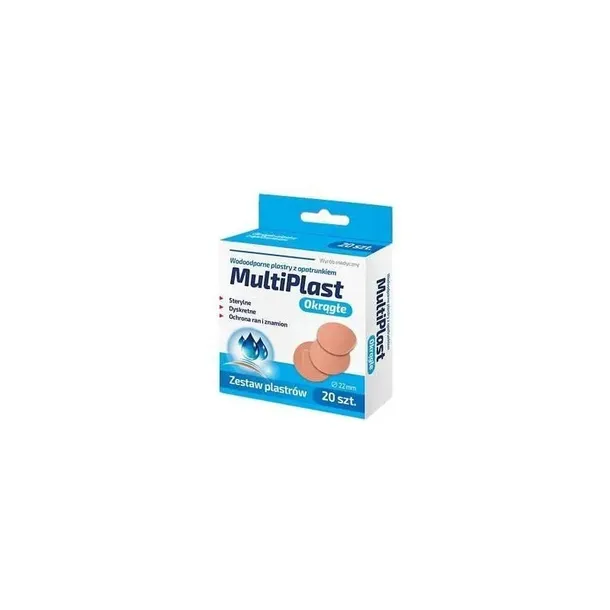 MultiPlast Plastry okrągłe, wodoodporne, z opatrunkiem, 20 sztuk
