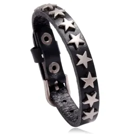 skorzana-bransoletka-punk-retro-z-pieciokatnymi-gwiazdami-czarna