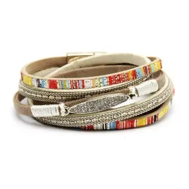 bransoletka-boho-damska-khaki-z-zawieszka-piorkiem-i-magnesem-195-cm