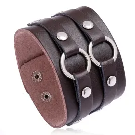 bransoletka-punk-rock-brazowa-skorzana-z-metalowym-pierscieniem-235cm