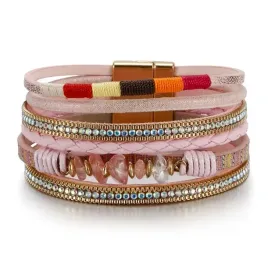 wielobarwna-pleciona-bransoletka-boho-z-rozowym-kamieniem-naturalnym