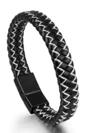 bransoletka-meska-czarna-z-biala-nitka-i-magnetycznym-zapieciem-21-cm