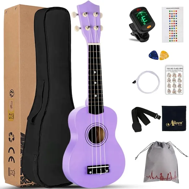 UKULELE SOPRANOWE DLA DZIECI DO NAUKI ZESTAW POKROWIEC STROIKI KOSTKI 21el