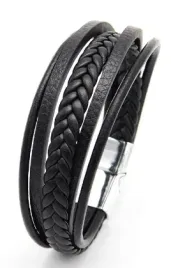 bransoletka-skorzana-meska-wielowarstwowa-21cm-magnes-srebrny
