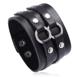 bransoletka-punk-rock-czarna-skorzana-z-metalowym-pierscieniem-235cm