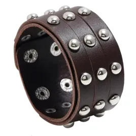 bransoletka-punk-rock-brazowa-3-paski-z-cwiekami-i-zatrzaskami-235cm