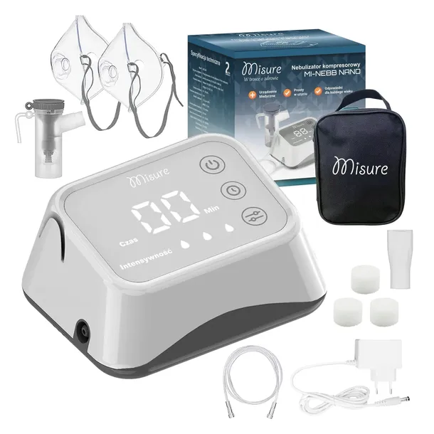 INHALATOR NEBULIZATOR MISURE MI-NEBB NANO DLA DZIECI DOROSŁYCH TŁOKOWY ETUI