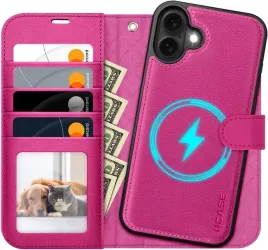 ocase-etui-skorzane-magsafe-do-iphone-16-z-klapka-rozowe-2w1-pasek