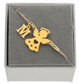 zlota-bransoletka-z-aniolkiem-aniol-dowolna-literka-pudelko-srebro925