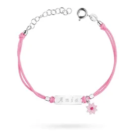 srebrna-bransoletka-dziecieca-pr-925-rozowy-sznurek-kwiatek-grawer