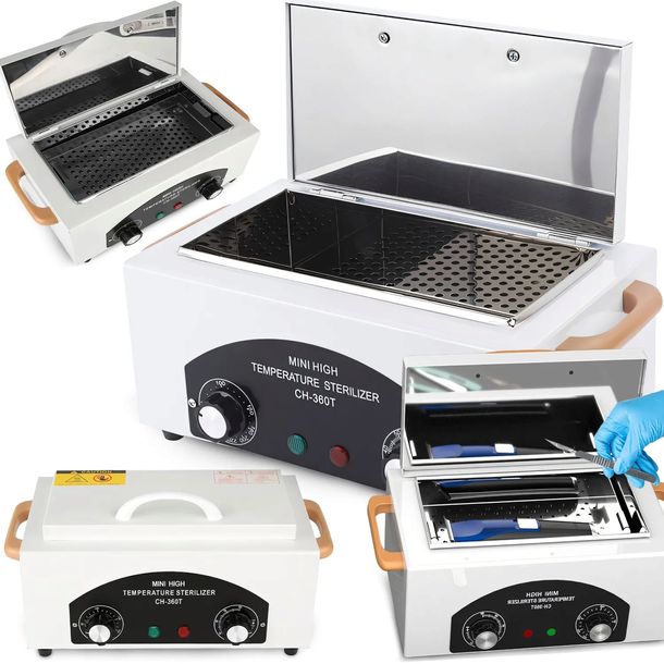 STERYLIZATOR GORĄCYM POWIETRZEM TIMER 300W DEZYNFEKCJA NARZĘDZI 220°C BIAŁY