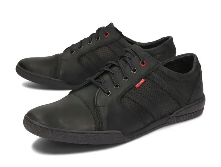 Buty Męskie Półbuty Skórzane Sportowe Skóra Naturalna R-3P Czarne 45