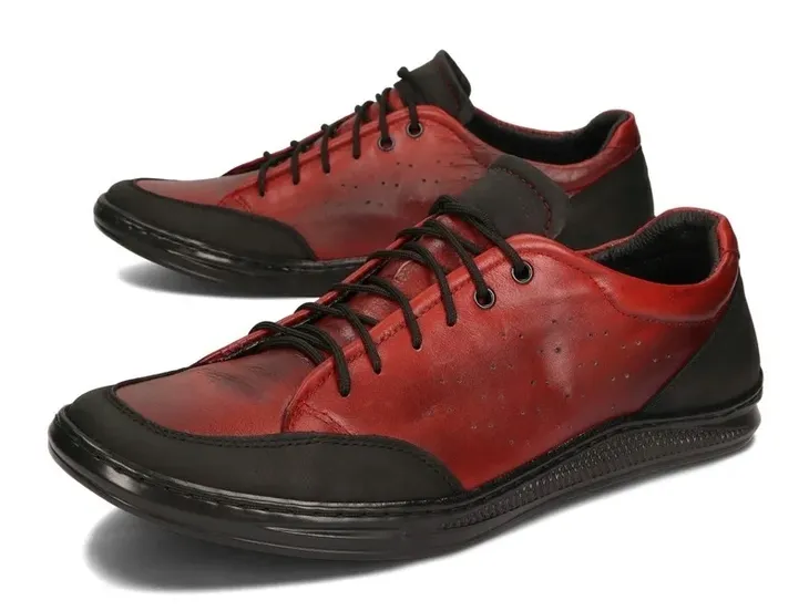 Półbuty Męskie Buty Skórzane Casual Skóra Sportowe 307/KR Czerwone 44