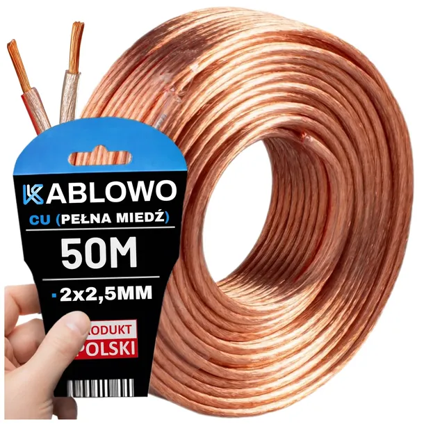 KABEL GŁOŚNIKOWY PRZEWÓD DWUŻYŁOWY AUDIO HQ OFC CU 2x2,5MM KABLOWO 50M