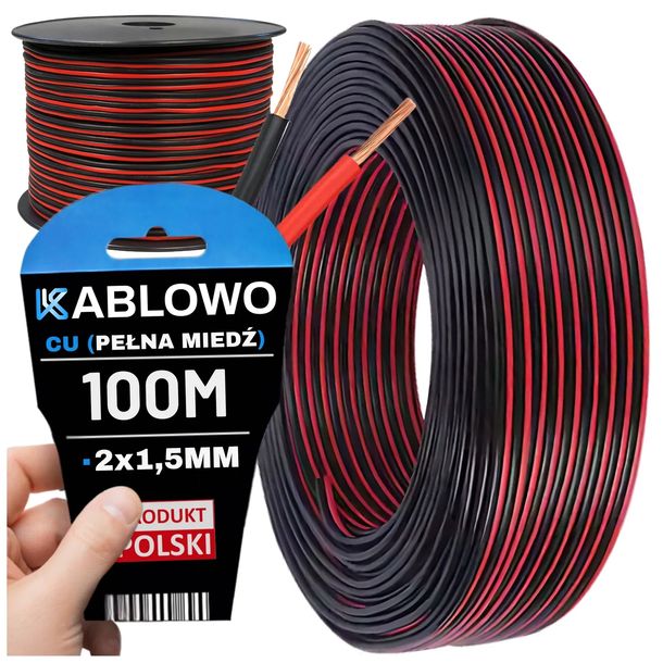 KABEL GŁOŚNIKOWY PRZEWÓD DWUŻYŁOWY AUDIO HQ OFC CU 2x1,5MM KABLOWO 100M