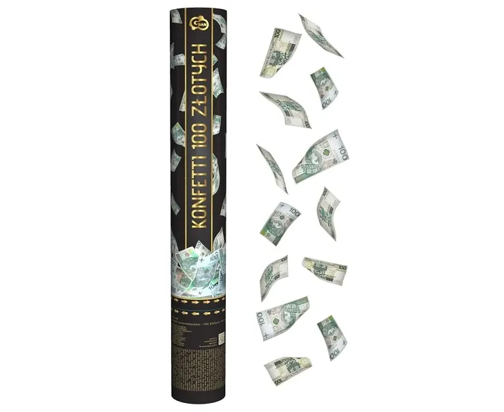 Tuba strzelająca Konfetti 100 zł pieniądze kasa banknoty (40cm)