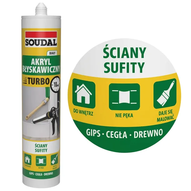 Akryl Soudal Express Turbo Błyskawiczny 280 ml Doskonała Przyczepność